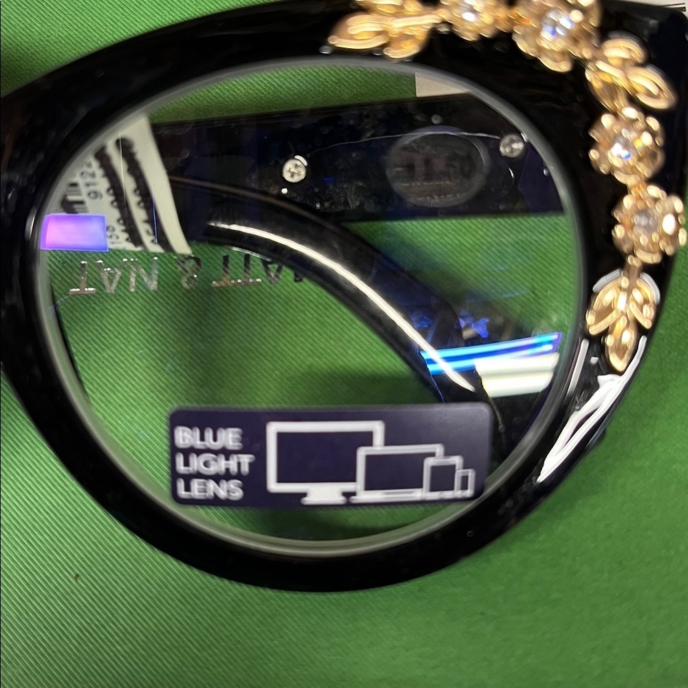 Anthropologie Black Cat-Eye Glasses with Gold Floral Accents - Picture 7 of 7